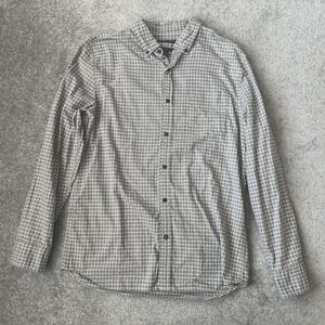 Banana Republic Shirt Mens Large Grey White Plaid Check Luxe Flannel Slim Fit